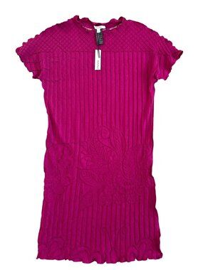 Chicos Women's Sz Small Travelers Embossed Dress Purple Clover Short-Sleeve